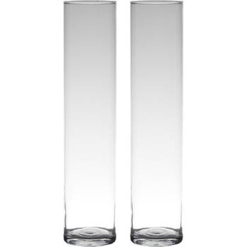 Set van 2x stuks transparante home-basics cylinder vorm vaas/vazen van glas 50 x 9 cm - Vazen