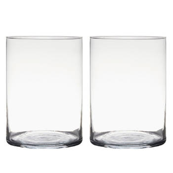 2x stuks transparante home-basics cylinder vorm vaas/vazen van glas 25 x 18 cm - Vazen