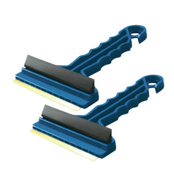 2x stuks ijskrabber/raamkrabber blauw kunststof met koper blad en rubberen trekker 9 x 16 cm - IJskrabbers