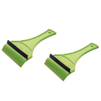 2x stuks ijskrabber/raamkrabber groen kunststof met rubberen trekker 12 x 18 cm - IJskrabbers