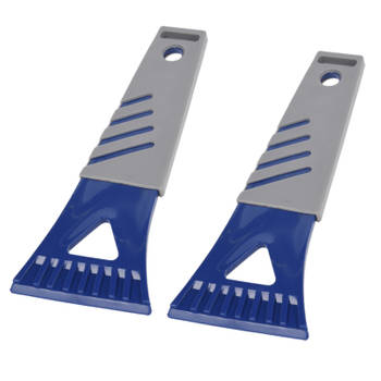 2x stuks kunststof ijskrabber blauw/grijs 18 cm - IJskrabbers