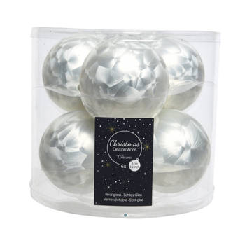 6x stuks glazen kerstballen wit ijslak 8 cm mat/glans - Kerstbal