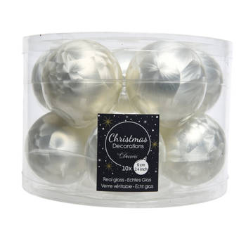 Decoris Kerstballen set - 10x stuks - glas - - wit ijslak - 6 cm - mat/glans - kerstversiering - Kerstbal