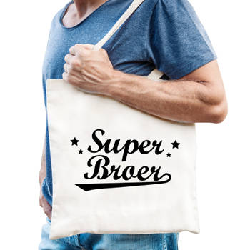 Super Broer katoenen cadeau tasje wit voor heren - Feest Boodschappentassen