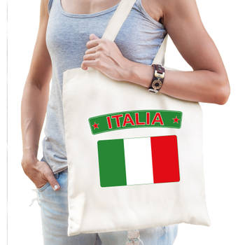 Katoenen tasje wit Italia / Italie supporter - Feest Boodschappentassen