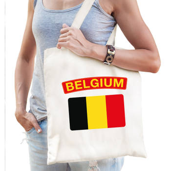 Katoenen tasje wit Belgium / Belgie supporter - Feest Boodschappentassen