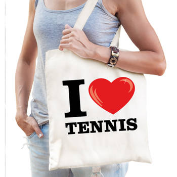 Katoenen tasje I love tennis wit voor dames en heren - Feest Boodschappentassen
