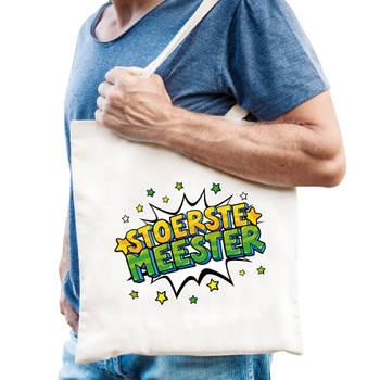 Stoerste meester popart katoenen tas wit voor heren - Feest Boodschappentassen