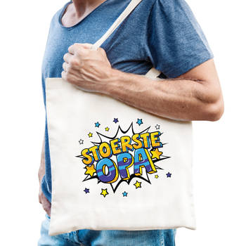 Stoerste opa popart katoenen tas wit voor heren - Feest Boodschappentassen