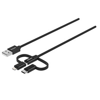 Philips Oplaadkabel DLC5204C/00 - 3-in-1: Micro-USB, USB-C en Lightning - 1,2 Meter - Zwart