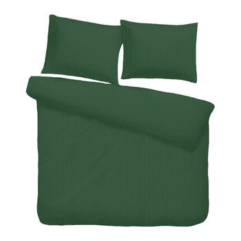 iSleep dekbedovertrek Satijnstreep - Donker Groen - 2-Persoons 200x200/220 cm