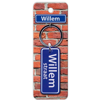 Paper Dreams sleutelhanger straatnaam Willem 9 cm staal blauw