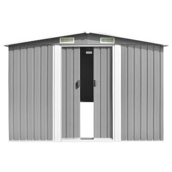 The Living Store Gegalvaniseerd Stalen Schuur - 257x779x181 cm - Met Ventilatie - Dubbele Schuifdeuren