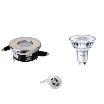 LED Spot Set - Aigi - GU10 Fitting - Waterdicht IP65 - Inbouw Rond - Mat Chroom - Ø82mm - Philips - CorePro 840 36D -