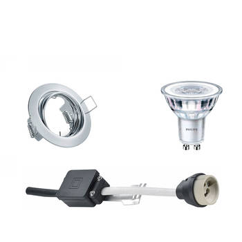 LED Spot Set - GU10 Fitting - Inbouw Rond - Glans Chroom - Kantelbaar Ø83mm - Philips - CorePro 830 36D - 3.5W - Warm