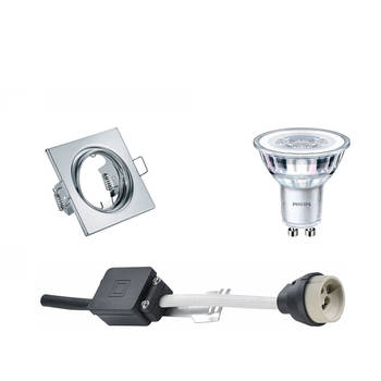 LED Spot Set - GU10 Fitting - Inbouw Vierkant - Glans Chroom - Kantelbaar 80mm - Philips - CorePro 840 36D - 3.5W -