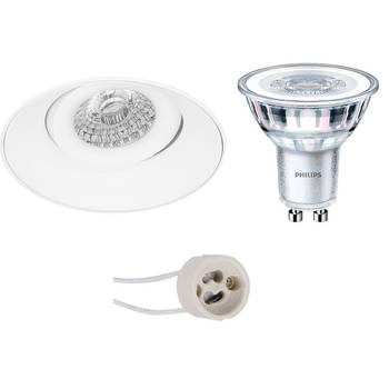 LED Spot Set - Pragmi Nivas Pro - GU10 Fitting - Inbouw Rond - Mat Wit - Trimless - Kantelbaar - Ø150mm - Philips -