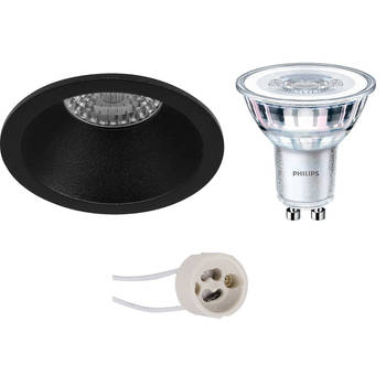 LED Spot Set - Pragmi Pollon Pro - GU10 Fitting - Inbouw Rond - Mat Zwart - Verdiept - Ø82mm - Philips - CorePro 840 36D