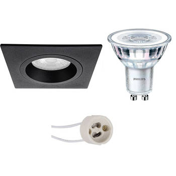 LED Spot Set - Pragmi Rodos Pro - GU10 Fitting - Inbouw Vierkant - Mat Zwart - 93mm - Philips - CorePro 840 36D - 4W -