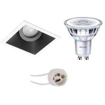 LED Spot Set - Pragmi Zano Pro - GU10 Fitting - Inbouw Vierkant - Mat Zwart/Wit - Kantelbaar - 93mm - Philips - CorePro