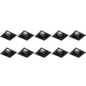 Spot Armatuur 10 Pack - Pragmi Zano Pro - GU10 Inbouwspot - Vierkant - Zwart - Aluminium - Kantelbaar - 93mm