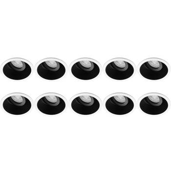 Spot Armatuur 10 Pack - Pragmi Zano Pro - GU10 Inbouwspot - Rond - Zwart/Wit - Aluminium - Kantelbaar - Ø93mm