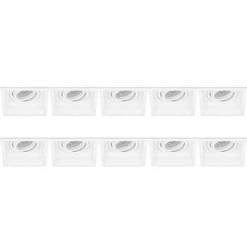 Spot Armatuur 10 Pack - Pragmi Domy Pro - GU10 Inbouwspot - Vierkant - Wit - Aluminium - Verdiept - Kantelbaar - 105mm