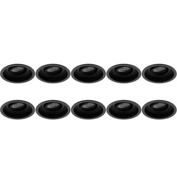 Spot Armatuur 10 Pack - Pragmi Domy Pro - GU10 Inbouwspot - Rond - Zwart - Aluminium - Verdiept - Kantelbaar - Ø105mm