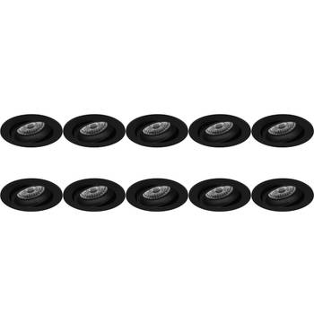 Spot Armatuur 10 Pack - Pragmi Delton Pro - GU10 Inbouwspot - Rond - Zwart - Aluminium - Kantelbaar - Ø82mm