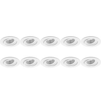 Spot Armatuur 10 Pack - Pragmi Delton Pro - GU10 Inbouwspot - Rond - Wit - Aluminium - Kantelbaar - Ø82mm