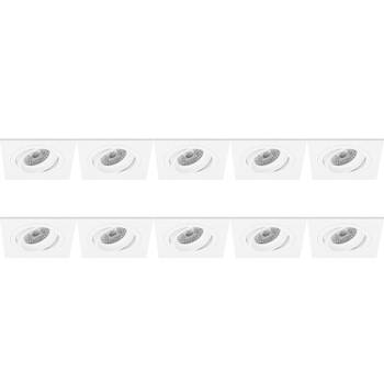 Spot Armatuur 10 Pack - Pragmi Borny Pro - GU10 Inbouwspot - Vierkant - Wit - Aluminium - Kantelbaar - 92mm