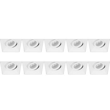 Spot Armatuur 10 Pack - Pragmi Nivas Pro - GU10 Inbouwspot - Vierkant - Wit - Aluminium - Trimless - Kantelbaar - 150mm