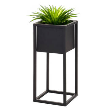 H&S Collection Plantenpot - zwart - op metalen standaard - 21x50 cm - Plantenpotten