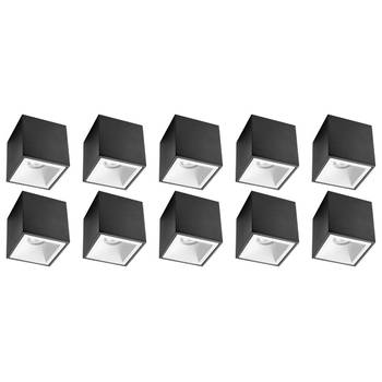 Opbouwspot 10 Pack - Pragmi Cliron Pro - GU10 Fitting - Opbouw Vierkant - Mat Zwart/Wit - Aluminium - Verdiept - Ø90mm