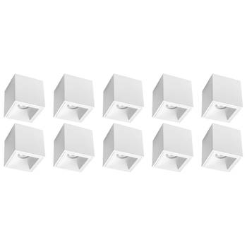 Opbouwspot 10 Pack - Pragmi Cliron Pro - GU10 Fitting - Opbouw Vierkant - Mat Wit - Aluminium - Verdiept - Ø90mm