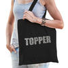 Glitter Topper cadeau katoenen tas zwart rhinestones steentjes dames en heren - Feest Boodschappentassen