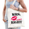 Mrs. Always Right met lippen tasje wit dames - Feest Boodschappentassen