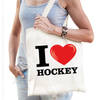 Katoenen tasje I love hockey wit voor dames en heren - Feest Boodschappentassen