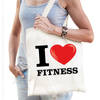 Katoenen tasje I love fitness wit voor dames en heren - Feest Boodschappentassen