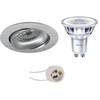 LED Spot Set - Pragmi Delton Pro - GU10 Fitting - Inbouw Rond - Mat Zilver - Kantelbaar - Ø82mm - Philips - CorePro 840