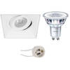 LED Spot Set - Pragmi Nivas Pro - GU10 Fitting - Inbouw Vierkant - Mat Wit - Trimless - Kantelbaar - 150mm - Philips -