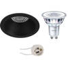 LED Spot Set - Pragmi Pollon Pro - GU10 Fitting - Inbouw Rond - Mat Zwart - Verdiept - Ø82mm - Philips - CorePro 840 36D