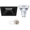 LED Spot Set - Pragmi Pollon Pro - GU10 Fitting - Inbouw Vierkant - Mat Zwart - Verdiept - 82mm - Philips - CorePro 840