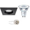 LED Spot Set - Pragmi Rodos Pro - GU10 Fitting - Inbouw Vierkant - Mat Zwart - 93mm - Philips - CorePro 840 36D - 3.5W -