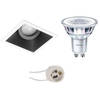 LED Spot Set - Pragmi Zano Pro - GU10 Fitting - Inbouw Vierkant - Mat Zwart/Wit - Kantelbaar - 93mm - Philips - CorePro