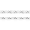 Spot Armatuur 10 Pack - Pragmi Nivas Pro - GU10 Inbouwspot - Vierkant - Wit - Aluminium - Trimless - Kantelbaar - 150mm