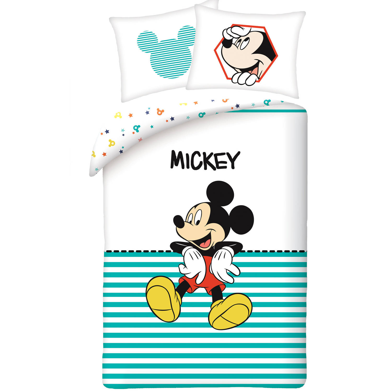 Disney Mickey Mouse Dekbedovertrek Stripe - Eenpersoons - 140 X 200 Cm - Katoen