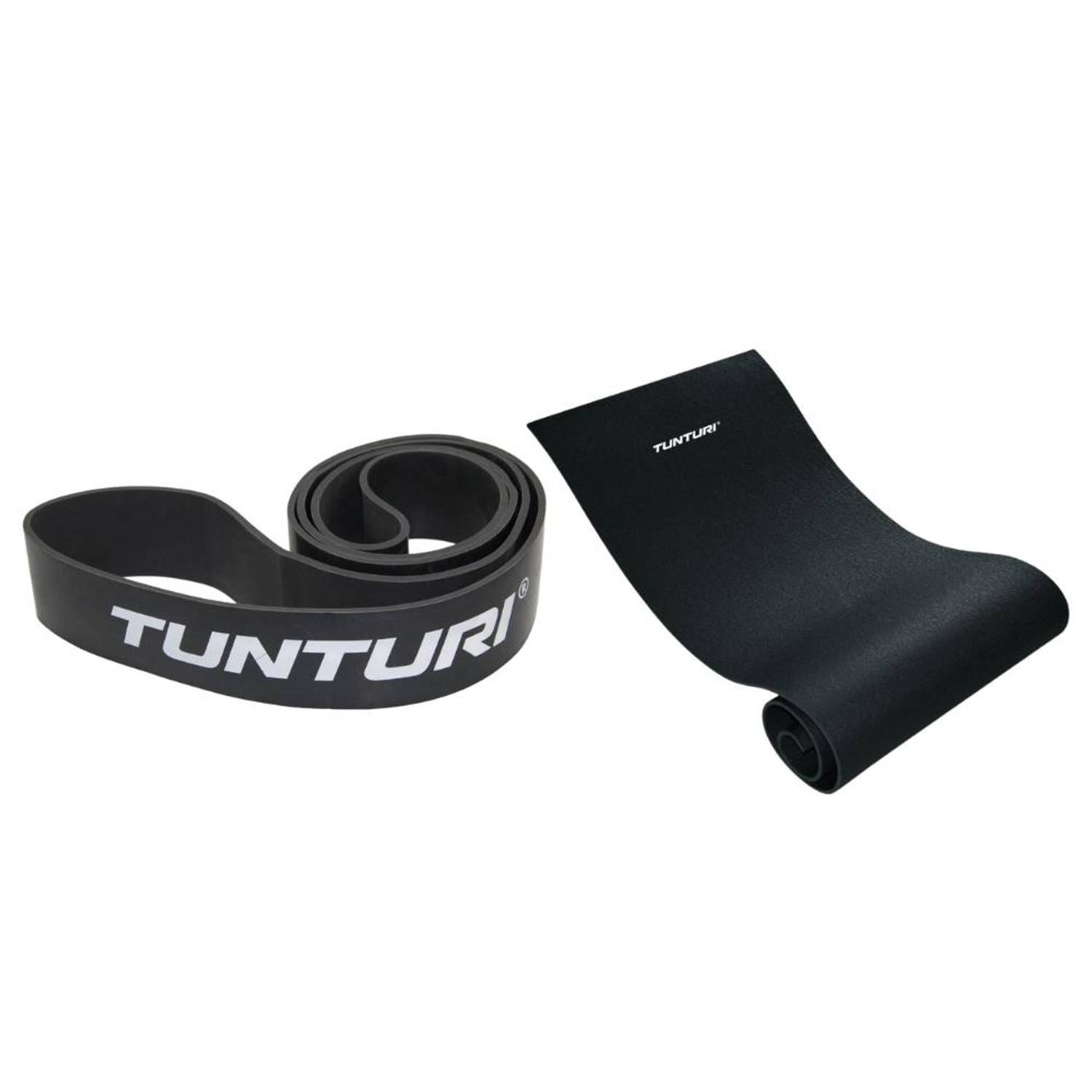Tunturi - Fitness Set - Weerstandsband Zwart - Extra Heavy - Fitnessmat 160 cm x 60 cm x 0,7 cm