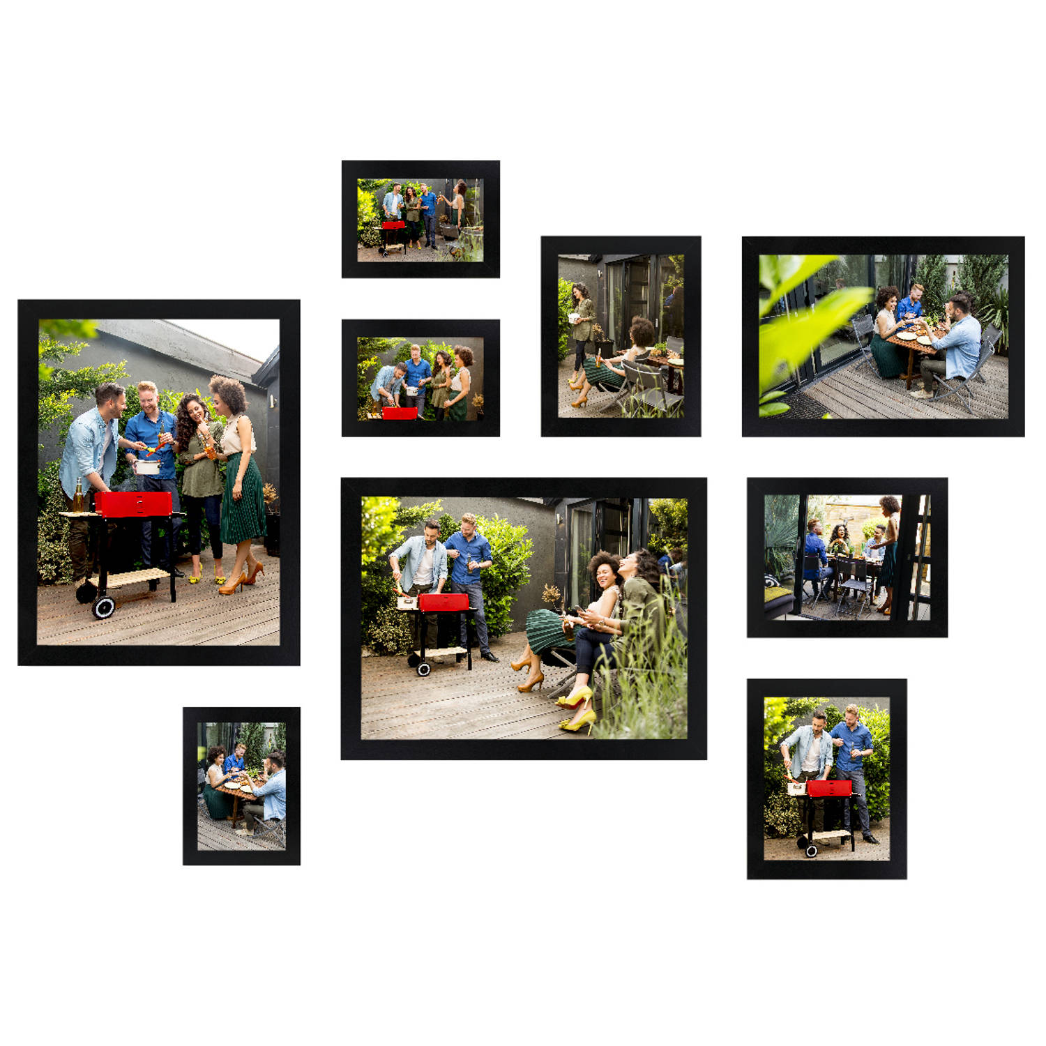 HAES DECO - Collage set met 9 houten fotolijsten Paris zwart voor foto's formaat 10x15, 15x20, 20x30 en 30x40 - SP001901-9