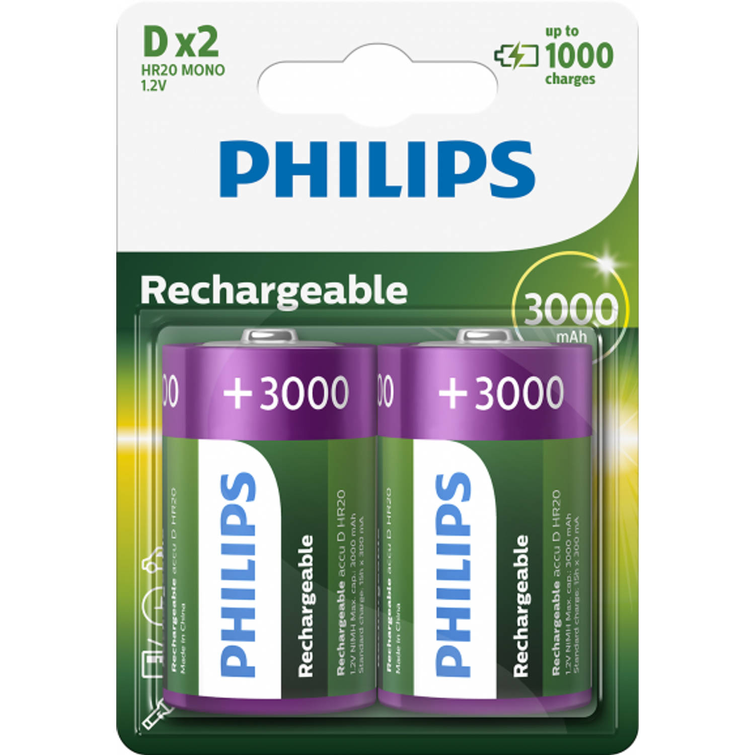 Philips Rechargeable NimH D/HR20 3000mah blister 2